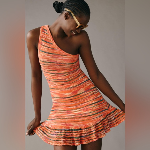 ✨ Anthropologie One-Shoulder Slim Flounce Sweater Dress Sz XS - Picture 2 of 6